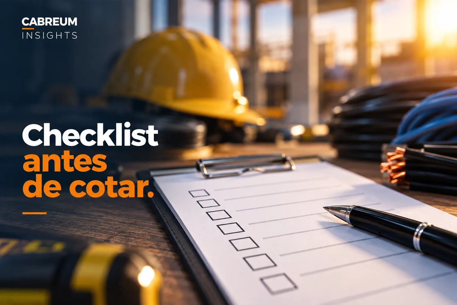 Checklist CABREUM com pontos para conferir antes de solicitar uma cotação de cabos elétricos.